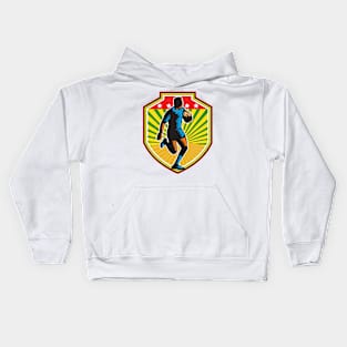 Rugby Player Running Ball Shield Retro Kids Hoodie